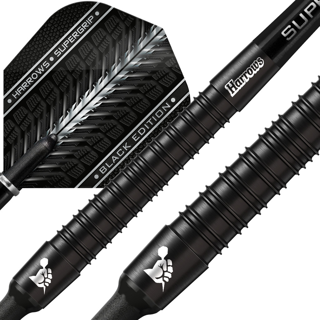 Fléchettes-Harrows-Supergrip-Black-Edition-90%-Tungstène-pointe-nylon-20g