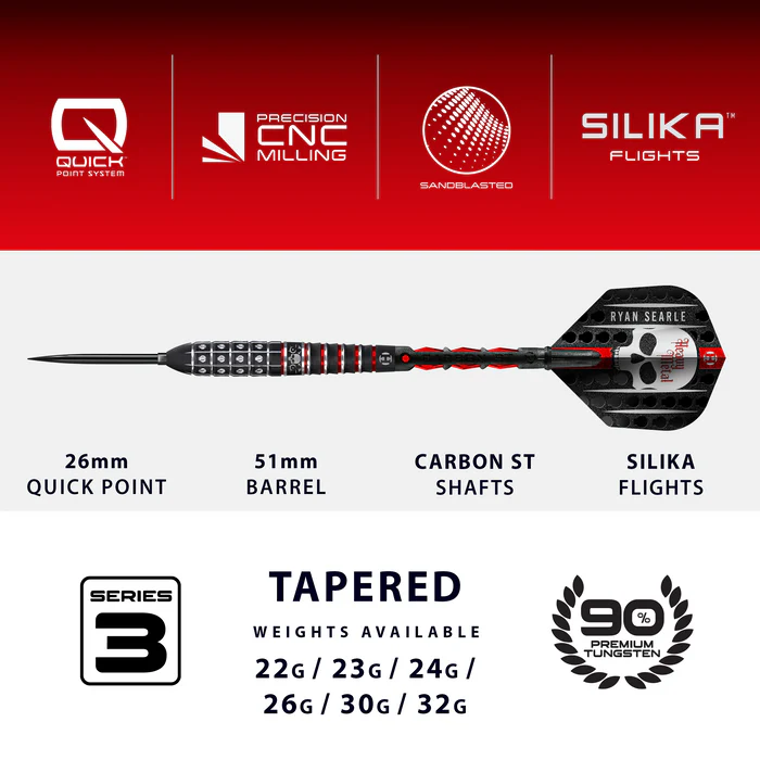 Fléchettes Harrows Ryan Searle.90% tungstène pointe acier 23gr Série 3