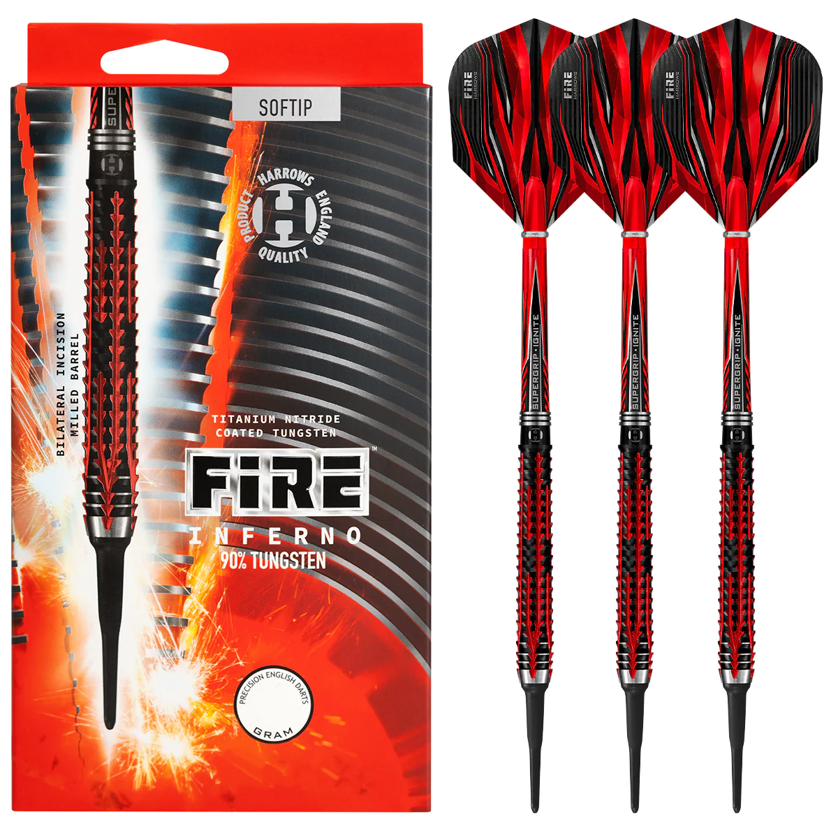 Fléchettes-Harrows-Fire-Inferno-18GR-90%-Tungstène-pointe-nylon