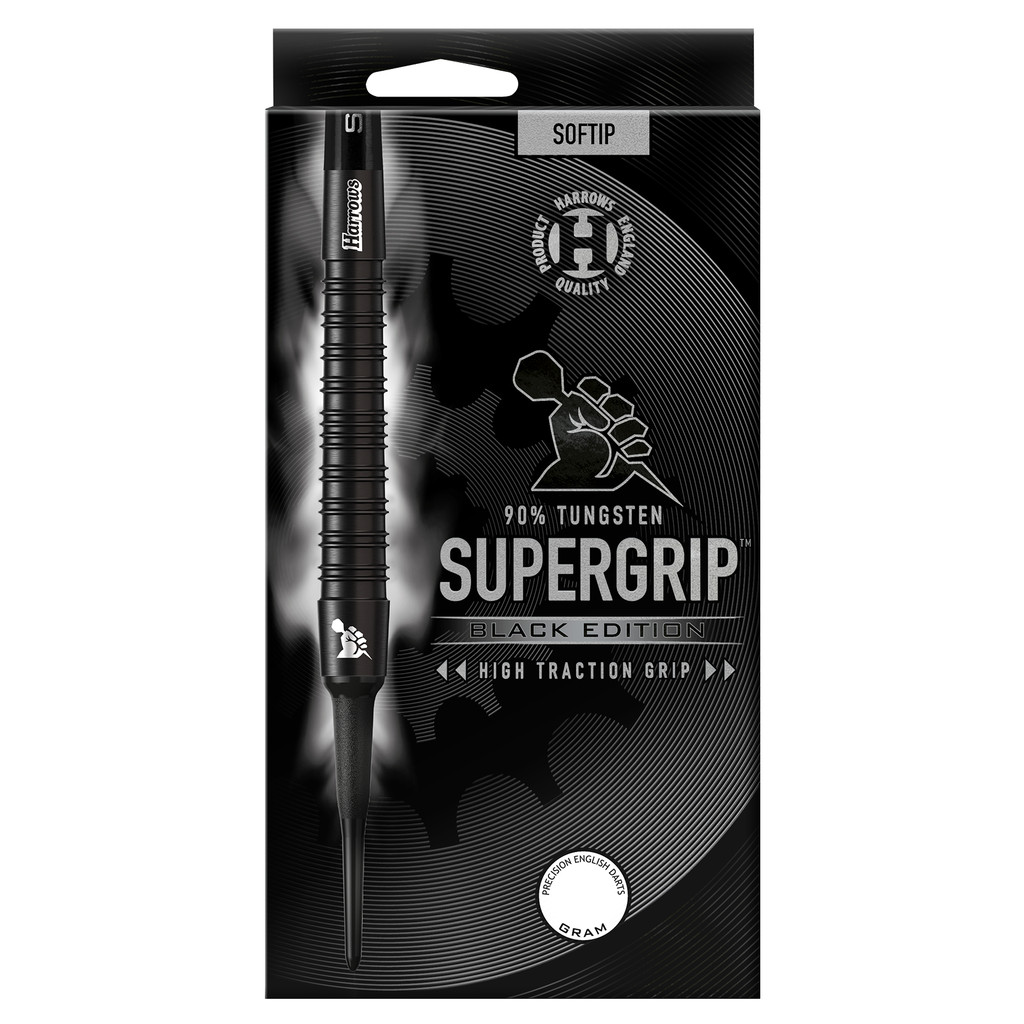 Fléchettes-Harrows-Supergrip-Black-Edition-90%-Tungstène-pointe-nylon-18g