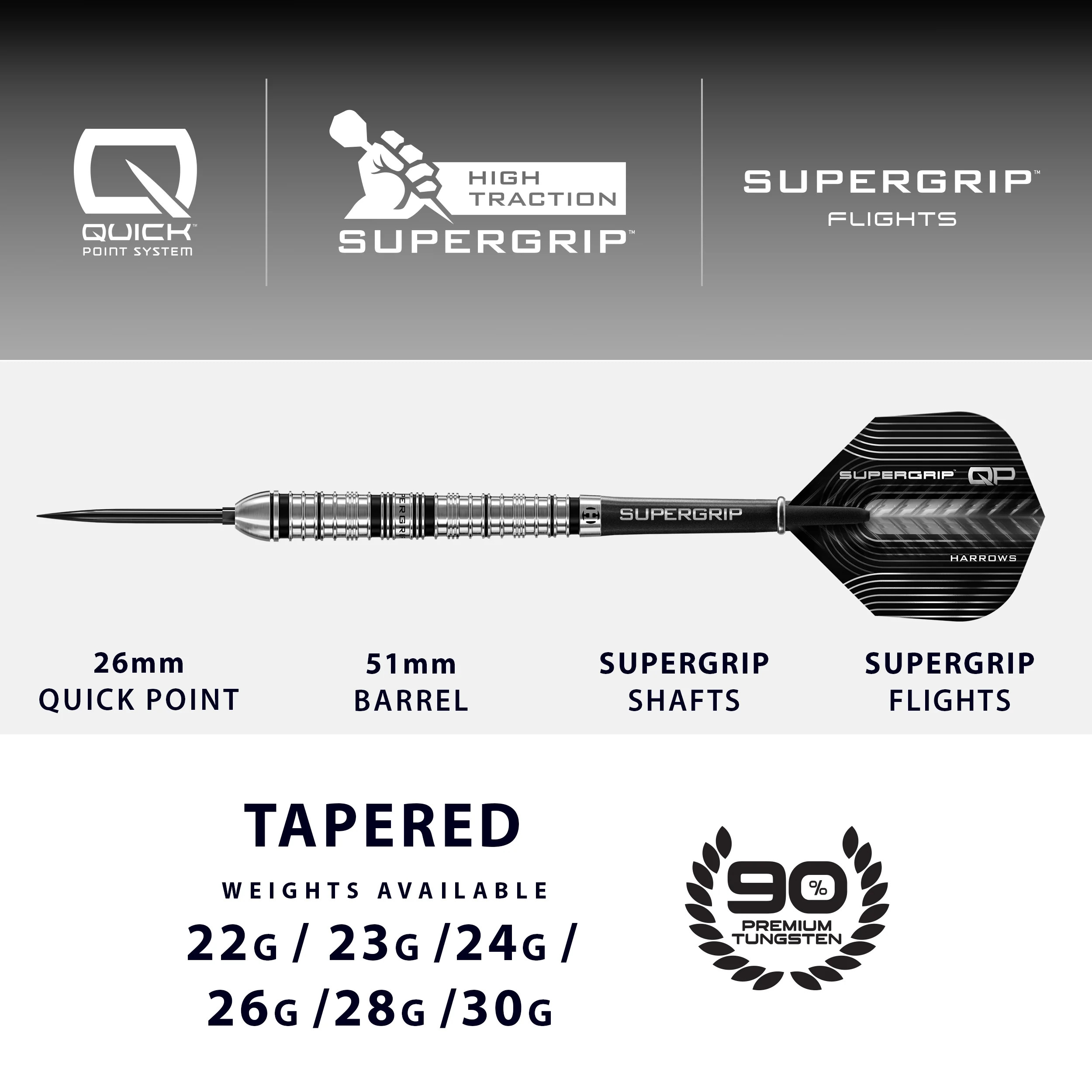 Harrows-steeltip-Supergrip-QP-Tapered-90-tungsten