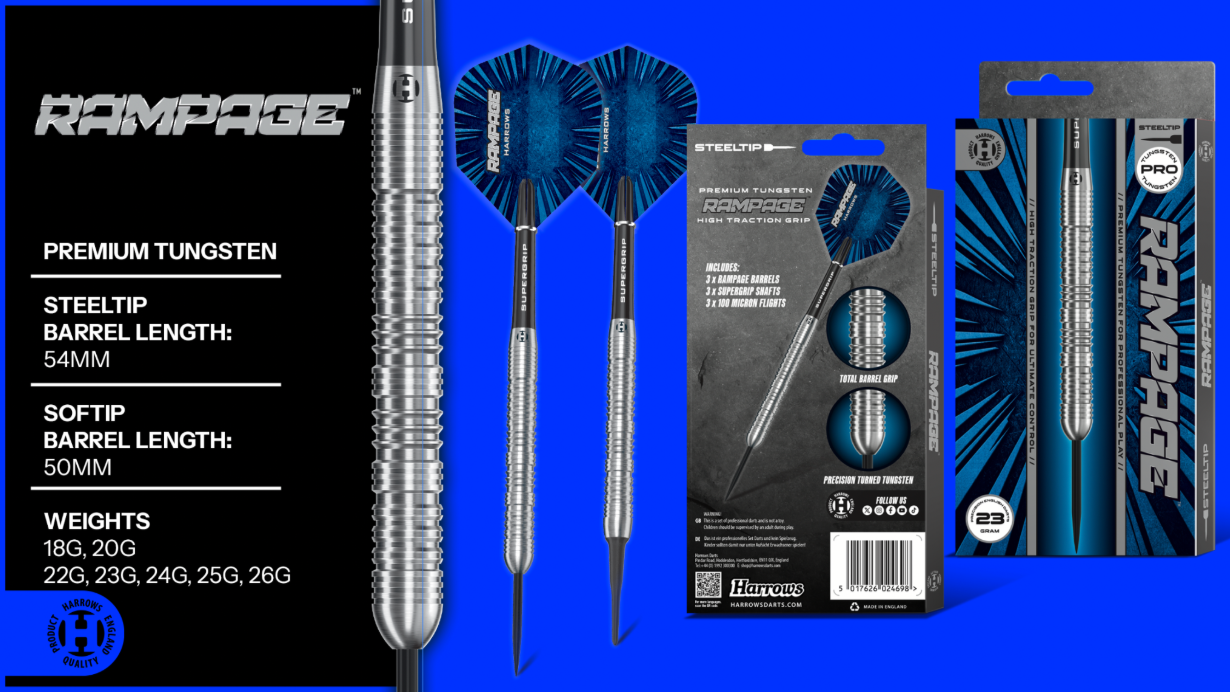 Fléchettes-Harrows-tungstene-Rampage-acier-23grammes